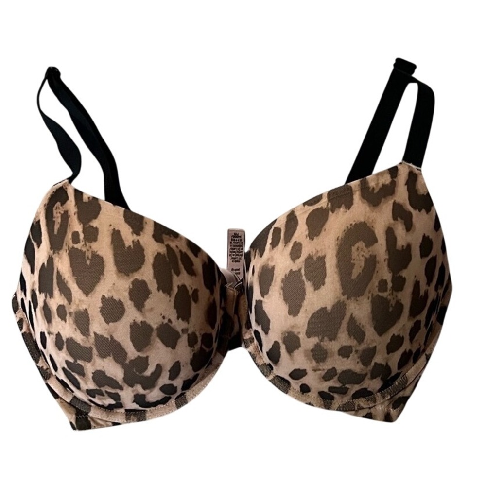 Victorias Secret Leopard Print Push-Up Bra Tan Black Animal Print 34DDD F75
